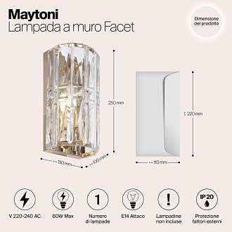 Светильник 25 см, Maytoni Facet MOD094WL-01G, золото
