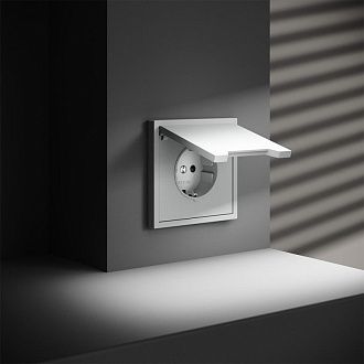 Розетка встраиваемая Voltum S70 с заземлением, защитными шторками и крышкой 16А, белый матовый пластик Soft touch VLS040302