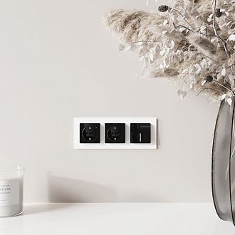 W1171748 Розетка с заземлением, шторками и USB тип A+C, черный акрил Werkel, 4690389197741