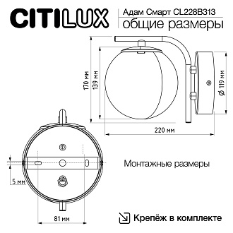 Светильник 17 см, 12W, 3000-5500K, Citilux Адам Смарт CL228B313 LED, бронза