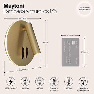 Настенное бра Maytoni Ios 176 C176-WL-01-6W-MG, 9W LED, 3000K, матовое золото