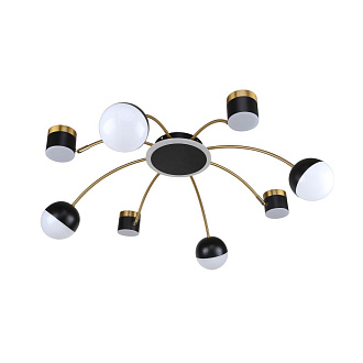 Люстра F-Promo Canvas 3096-8P, D920*H270, каркас светильника сочетает два цвета - черный и латунь, плафоны разных форм и размеров из белого акрила. Световый эффект - отражение луны и звезд на