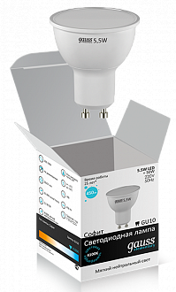 13626 Лампа Gauss Elementary MR16 5.5W 450lm 4100К GU10 LED 1/10/100
