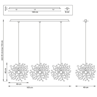 Люстра подвесная 40*105*45/150 см, 9*G9 Lightstar Extra L3PL721134