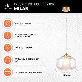 Подвесной светильник  25*150 см, 1*E27 золото Vele Luce Milan VL5724P11