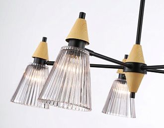 Люстра на штанге **19-39 см, 5*E14*40W, K, Ambrella Light High Light LH58114, черный, светлое дерево