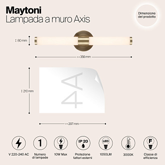 Бра 36 см Maytoni LED Axis MOD106WL-L10G3K, 10W LED, 3000K, золото