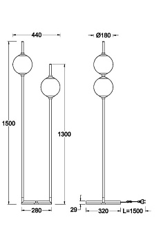Торшер 44*18*150 см, LED*12W, 3000 К, The Sixth Sense Z020FL-L12BS3K Maytoni, Латунь