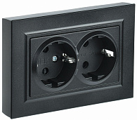 BRITE Розетка двойная с заземлением без защитных шторок 16А в сборе РС12-3-БрЧ черный