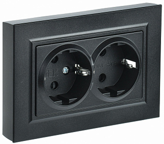 BRITE Розетка двойная с заземлением без защитных шторок 16А в сборе РС12-3-БрЧ черный