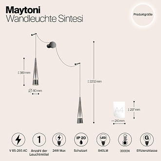 Светодиодный светильник 24W, 3000K, Maytoni Sintesi P090WL-L24CH3K, хром