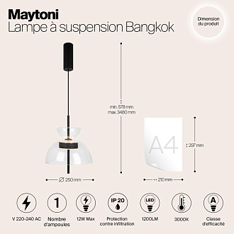 Подвесной светильник  25*57,8 см, LED 1 12W, 3000К, Черный Maytoni Bangkok MOD185PL-L6B3K2