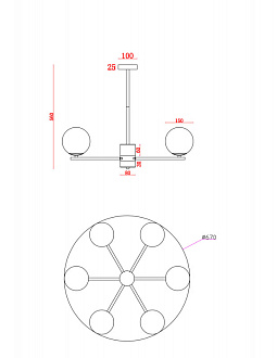 Светильник 67 см, Freya Marble FR5230PL-06BS, латунь