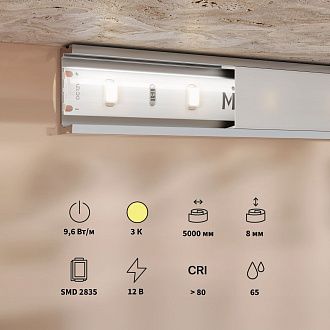 Светодиодная лента Base 12В 2835 9,6Вт/м 3000K 5м IP 65 201174 Maytoni Technical, цена за метр, катушкой по 5 м
