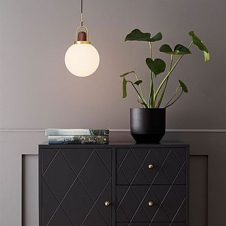 Подвесной светильник Arc Globe Полусфера D25 25*25*250 см, 1*E27*60W, ImperiumLoft 101295-26, Латунь, Дерево
