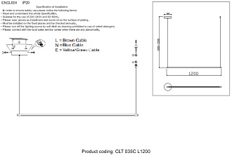 Светильник 120 см, 20W, 3000K Crystal Lux CLT 035C L1200 BL Черный