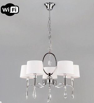 Умный потолочный светильник 60 см Eurosvet Madera 10127/5 хром/прозрачный хрусталь Strotskis Smart (10093/5)