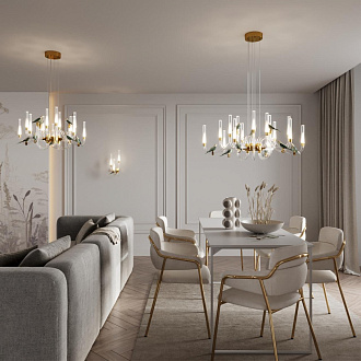 Люстра 72,5*72,5*166,5 см, LED 1*30, 4000 К, Odeon Light Exclusive Lark 5431/30L, золотой (под латунь)/бежевый/зеленый/белый градиент