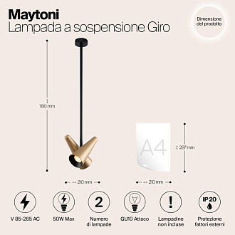 Подвесной светильник Maytoni Giro MOD095PL-02BS, черный-латунь