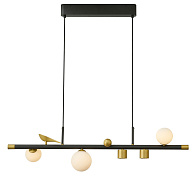 Подвесная люстра 87*16*180 см, 27W, Favourite Sparrow 4324-5P черный, матовое золото, белое стекло