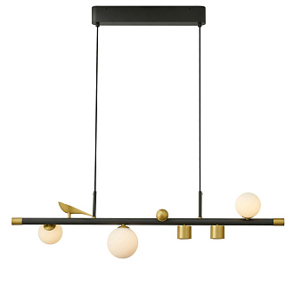 Подвесная люстра 87*16*180 см, 27W, Favourite Sparrow 4324-5P черный, матовое золото, белое стекло