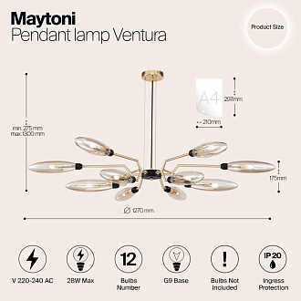 Подвесная люстра Maytoni Ventura MOD012CL-12G, золото, диаметр 127см