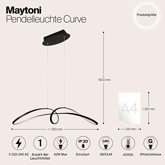 Светодиодный светильник 92 см, 42W, 4000K, Maytoni MOD156PL-L52B4K, черный