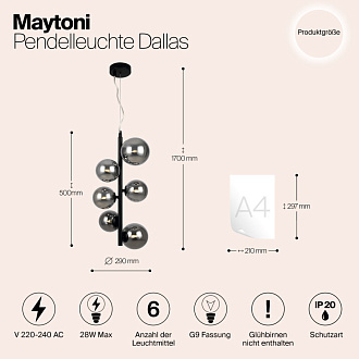 Светильник 29 см, Maytoni Dallas MOD545PL-06B, черный