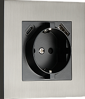 Donel N96 Розетка Schuko с зарядным устройством USB A+C, с защитными шторками, Вороненая сталь, серия DT, DT155GB