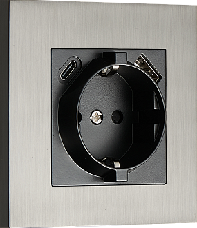 Donel N96 Розетка Schuko с зарядным устройством USB A+C, с защитными шторками, Вороненая сталь, серия DT, DT155GB