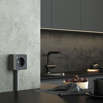 W5071704 Розетка с заземлением, шторками и USB тип A+C Gallant, графит рифленый Werkel, 4690389179617