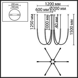 Подвесной светильник 120*10*150- см, 6*LED*70W, 3500K, Odeon Light Monella 7149/70L, черный