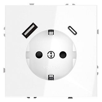 Розетка встраиваемая Voltum S70 с заземлением и защитными шторками, 16А, с USB, A+С, белый  пластик  VLS040501