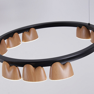 Подвесная люстра 87,5*60*161 см, 94.5W, Favourite Interline 4266-21P матовый черный, прозрачный акрил с узором, текстура дерева