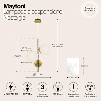 Подвесной светильник Maytoni Nostalgia MOD048PL-03G, черный-золото