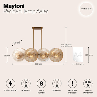 Светильник 101 см, Maytoni Aster MOD007PL-08G1, золото