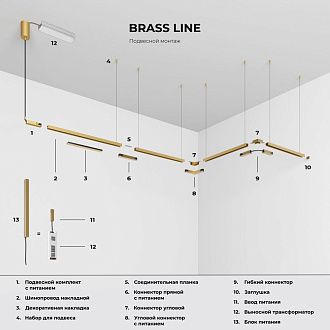 Brass Line Шинопровод накладной (латунь) (1,5м) 85223/00, 150*2*см, Elektrostandard Line Magnetic 85223/00, латунь