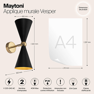Бра Maytoni Vesper MOD108WL-02GB, черный-золото