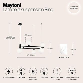 Подвесная люстра Maytoni Ring MOD013PL-06B, черный, диаметр 58см