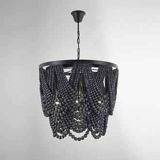 Подвесная люстра Amelia Wood Bead Chandelier 60*60*71 см, 5*E14*40W, ImperiumLoft 40.2125, Чёрный, Коричневый