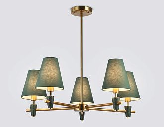 Люстра на штанге с абажурами и мрамором **25-58 см, 5*E14*40W, K, Ambrella Light High Light LH75051, латунь