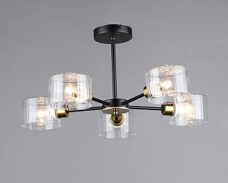 Люстра Ø595 x H280, мм, 5*40W (200W), BK+COP (Черный+Латунь) Rilon 7412/5 BK+COP