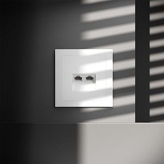 Розетка компьютерная встраиваемая Voltum S70 двойная RJ45+RJ45 кат.6, белый матовый пластик Soft touch VLS060202