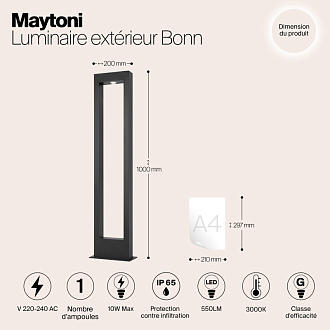 Светодиодный светильник 100 см, 10W, 3000K, Maytoni Bonn O425FL-L10GF, графит