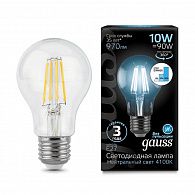 102802210-S Лампа Gauss Filament А60 10W 970lm 4100К Е27 шаг. диммирование LED 1/10/40
