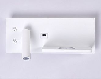 Настенный поворотный светодиодный светильник с выключателем, USB и беспроводной зарядкой 30*12*11,5- см, **W, 3000K, Ambrella Light Wallers FW2971, белый