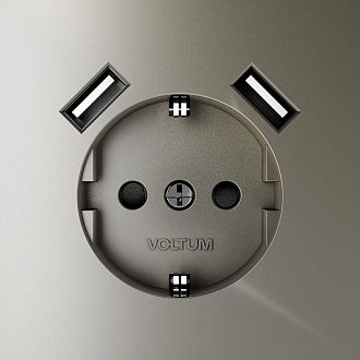 Розетка встраиваемая Voltum S70 с заземлением и защитными шторками, 16А, с USB, A+A, шелк пластик Soft touch VLS040404