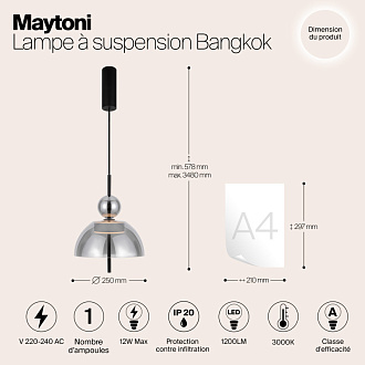 Подвесной светильник  25*57,8 см, LED 1 12W, 3000К, Черный Maytoni Bangkok MOD185PL-L6B3K4