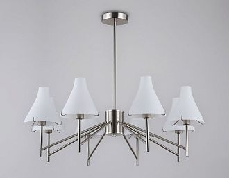 Люстра со стеклянными плафонами на штанге **65- см, 8*E14*40W, K, Ambrella Light High Light LH57125, никель