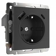 W1171708 Розетка с заземлением, шторками и USB тип A+C, черный Werkel, 4690389176449